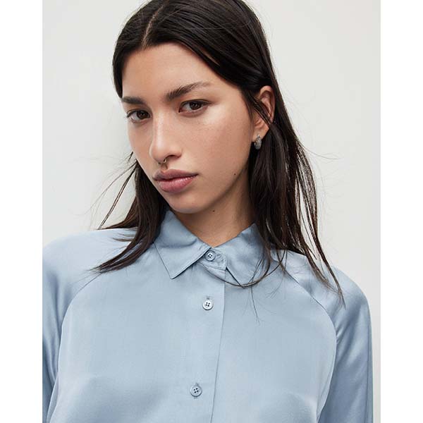 Allsaints Australia Womens Oana Silk Blend Shirt Blue Slate AU12-134